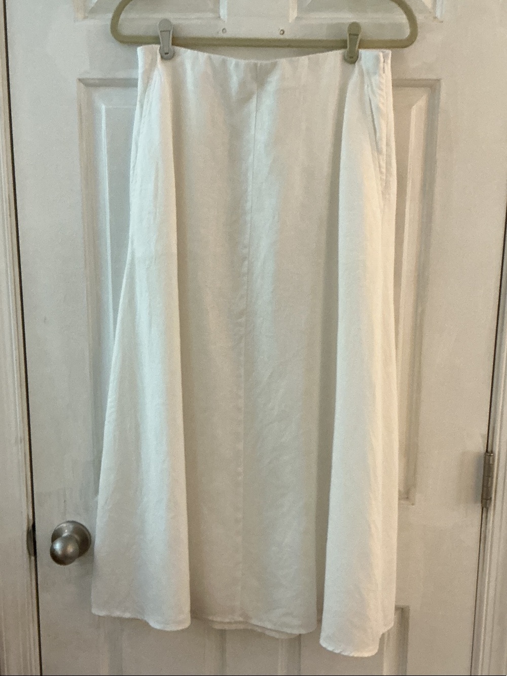 Eileen Fisher White Organic Linen Elastic Waist Zip Full Skirt EUC XS